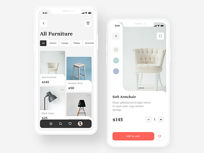 Furniture store app app furniture app interaction interface ios app design ui ux