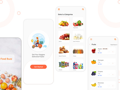 Get your Veggies right - Food Buzz App app design design design app designer dribbble food food delivery foodapp mobile mobile app design