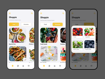 Shoppie - Food App - Menu UI delivery app designer dribbble food mobile app design mobile ui ui uxdesign