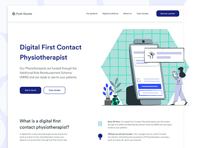 Digital First Contact Physiotherapist branding design health app healthcare healthtech illustration product design ui ui ux user research website website design