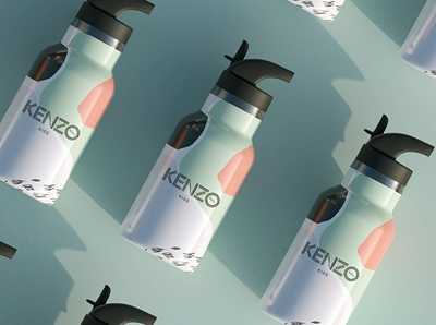 Water bottles for Kenzo 3d branding design packaging pattern design photoshoot setdesign