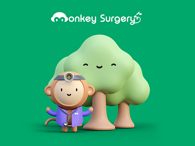 Monkey Surgery 3d 3d illustration branding illustration kawaii logo website