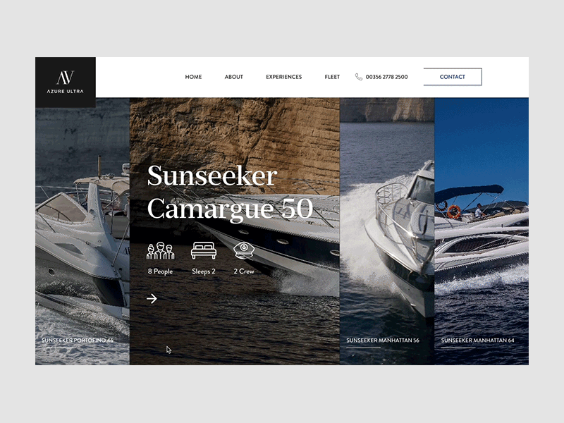 Sunseeker animation black white branding carousel design graphic design hover luxury malta product sea slider travel ui ux web website yacht