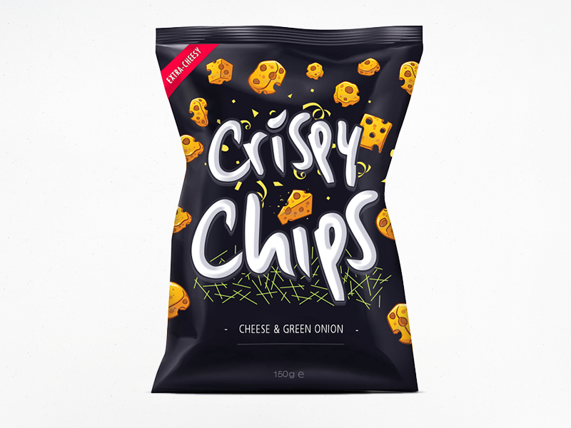 Crispy Chips! shod4n food potatoes logotype logo bag chips crispy packaging cheese onion yummy