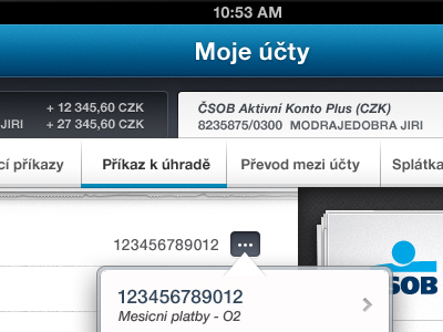 CSOB iPad Interface #01 account bank banking csob czech interface ios ipad popover tabs ui