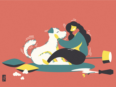 Life with dog adobe illustrator animals colorful dog dog art girl illustration vector