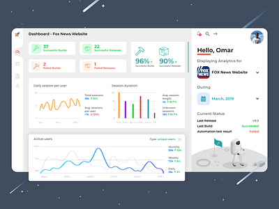 DevOps Dashboard Design app astronaut dashboard devops numbers overview space spaceship stars statistics stats ui ux vector web