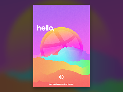 hello dribbble ! colorful dribbble first gradient hello illustrator landscape logo minimal mountain shot sun