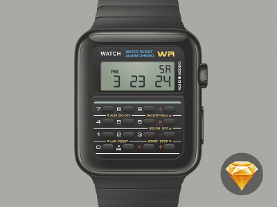 Casio Apple Watch - Free Sketch apple calculator casio face free freebie png sketch sketchapp time vector watch