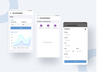 Farm 365 app Weight and Treatment Screen Layout android android app animalapp appui cattlemanagement clean farmerapp graphic layout minimal treatment