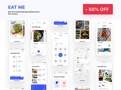 Eatme - Food Delivery App bank card booking app clean ui deals finance food app food delivery food delivery app food order food ordering foodie illustration luxury minimal mobile app modern ui design ui kit ui ux user interface