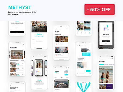 METHYST - Travel & Booking UI Kit airbnb booking booking app clean ui experience finance homestay hotel mobile app restaurant travel travel app traveling travelling trip ui ui design ui kit ui ux user interface