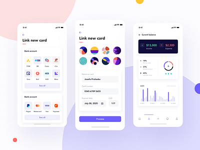 Krixi Wallet UI Kit bank app bank card banking banking app chart clean ui finance finance app fintech home navigation bar sign in statistics tab bar ui ui design ui kit ui ux wallet wallet app