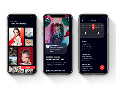 OVERRUN - Dark mode booking booking app calendar clean dark mode dark theme event filter fitness fitness app luxury minimalist mobile app onboarding profile ui ui design ui kit ui ux user interface