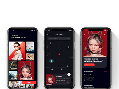 OVERRUN - Booking app UI Kit awesome booking booking app clean clean ui dark mode dark theme dark ui event app fitness fitness app mobile app red ui ui design ui kit ui ux uidesign user interface userinterface