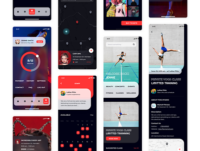 Overrun App UI Kit - Fitness, event, class booking bank card booking booking app booking system clean ui darkmode event event app fitness fitness app health healthcare home lightmode mobile app profile ui design ui kit ui ux user interface