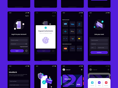 MOLLET - Wallet app UI Kit account bank bank app bank card banking banking app booking app card darkmode finance finance app finances illustration mobile app touch id ui ui design ui kit wallet wallet app