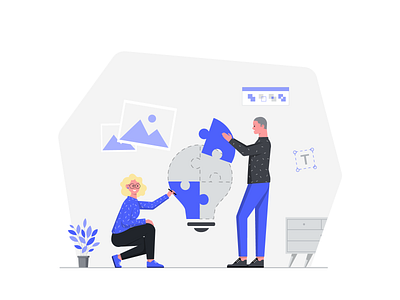 2 People Collaborating collaboration cooperation design idea illustration man project puzzle vector women working working together
