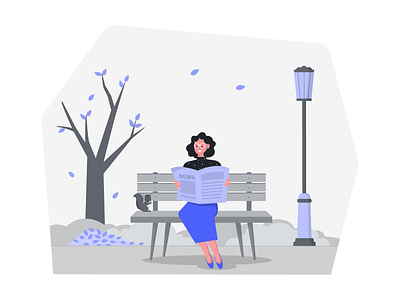 Reading Newspaper autumn season bench design fall fall season fallen leaves illustration lamp leaf leaves newspaper park reading squirrel tree vector women