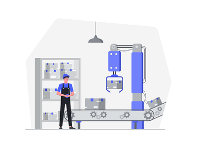 Factory Work automatic box design employee factory illustration machine man packing vector work worker