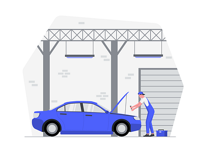 Car Service auto repair automotive mechanic car design garage illustration machenic maintenance man mechanic repair shop shutter tool box tools vector work worker