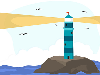 light house birds clouds illustration lighthouse seaside vector