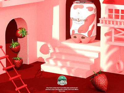 dina farms strawberry milkshake 3d 3d art 3d artist 3d modeling artdirection branding cans design graphic design logo packaging packs