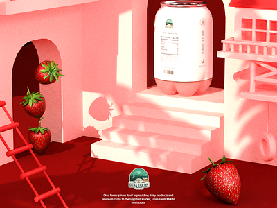 dina farms strawberry milkshake 3d art 3d modeling branding cans design graphic design logo milkshake packaging packs strawberry