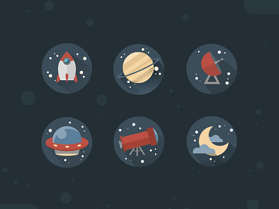 Космические иконки в Фотошоп в плоском стиле app designicon icon illustraion
