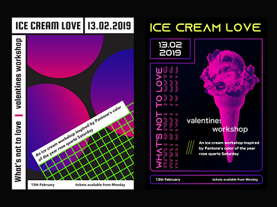 Poster design ICE CREAM LOVE brutalism colour composition fonts gradient graphic design neon colors poster poster design shapes typogaphy