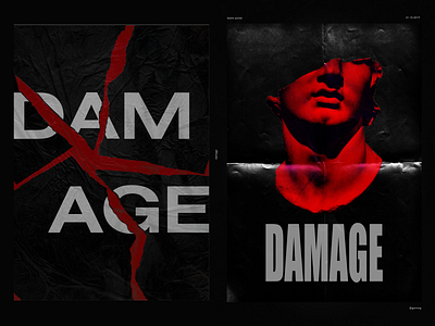 Posters design DAMAGE black black poster composition damage graphic design poster poster design red typography