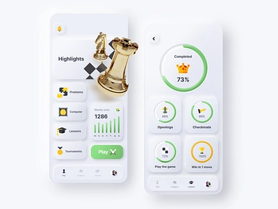 Neumorphic UI Chess app concept checkmate chess chess piece clean minimal mobile neumorphic neumorphism skeumorphic uiux userinterface white