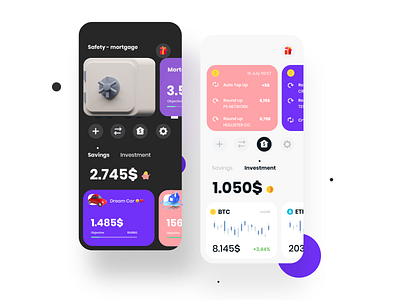 Concept for an application to save and invest, clean design finance finance app gradient minimal mobile mortgage piggy save money ui uidesign ux