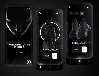 Futuristic nike clothing app cyberpunk ecommerce futurism minimal mobile nike nike running nike shoes shop trend