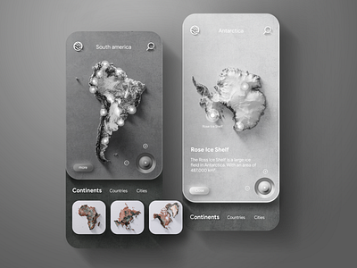 Earth map info app concept earth location maps mobile realistic shadows texture trend uidesign