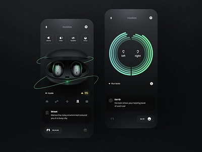 App to control your headphones buds dark mode earpods gradient headphone minimal mobile night mode uidesign