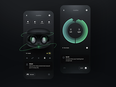 App to control your headphones buds dark mode earpods gradient headphone minimal mobile night mode uidesign