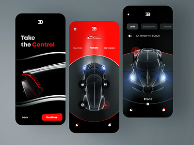 Car control app concept 3d bugatti car carcontrol clean minimal mobile ui uidesign