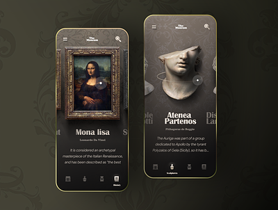 Virtual museum app concept art baroque golden illustration minimal mobile monalisa museum museums uidesign