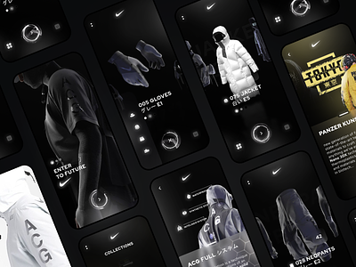 Nike futuristic clothing app clothes cyberpunk dark mode futurist glassmorphism minimal mobile nike uidesign