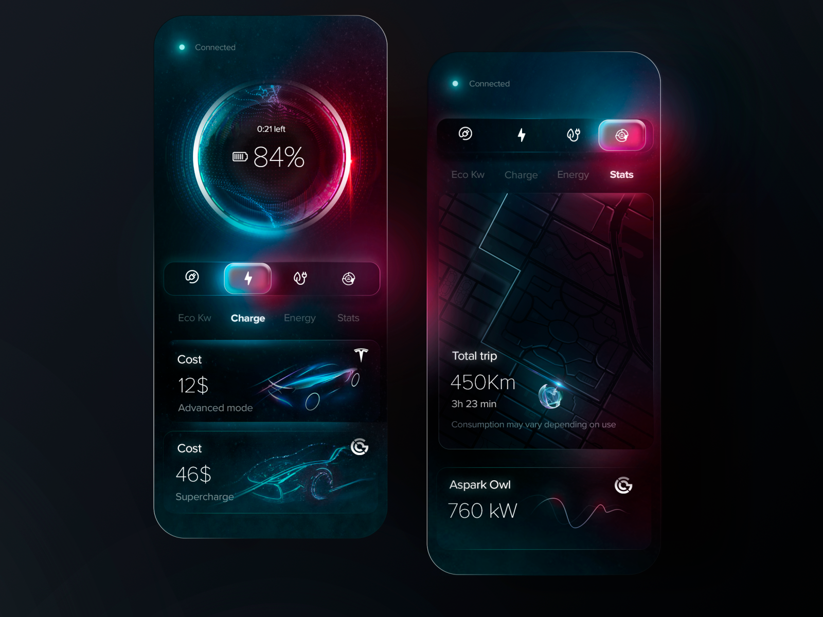 Electric car charger app concept by Giovanni Mingo® for Orizon UI/UX