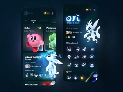 Nintendo Switch Store app concept dark mode game gamestore glassmorphism illustration lighting mariokart mobile nintendo nintendoswitch uidesign videogame