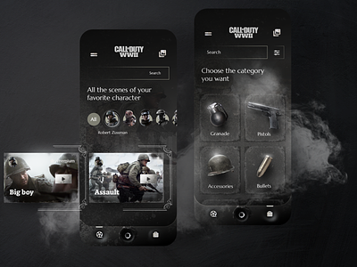 Call of Duty WWII App Concept callofduty film game helmet illustration mobile neumorphic scene texture uidesign weapons