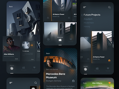 Architectural Projects Concept architect architecture building darkmode futurism futuristic minimal mobile uidesign
