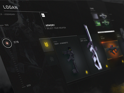 Game menu UI dark mode dashboard futuristic games menu minimal shooter video game videogame weapons