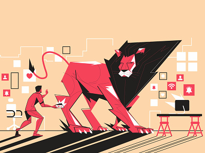 Uol - Productivity homeoffice illustration lion vector web