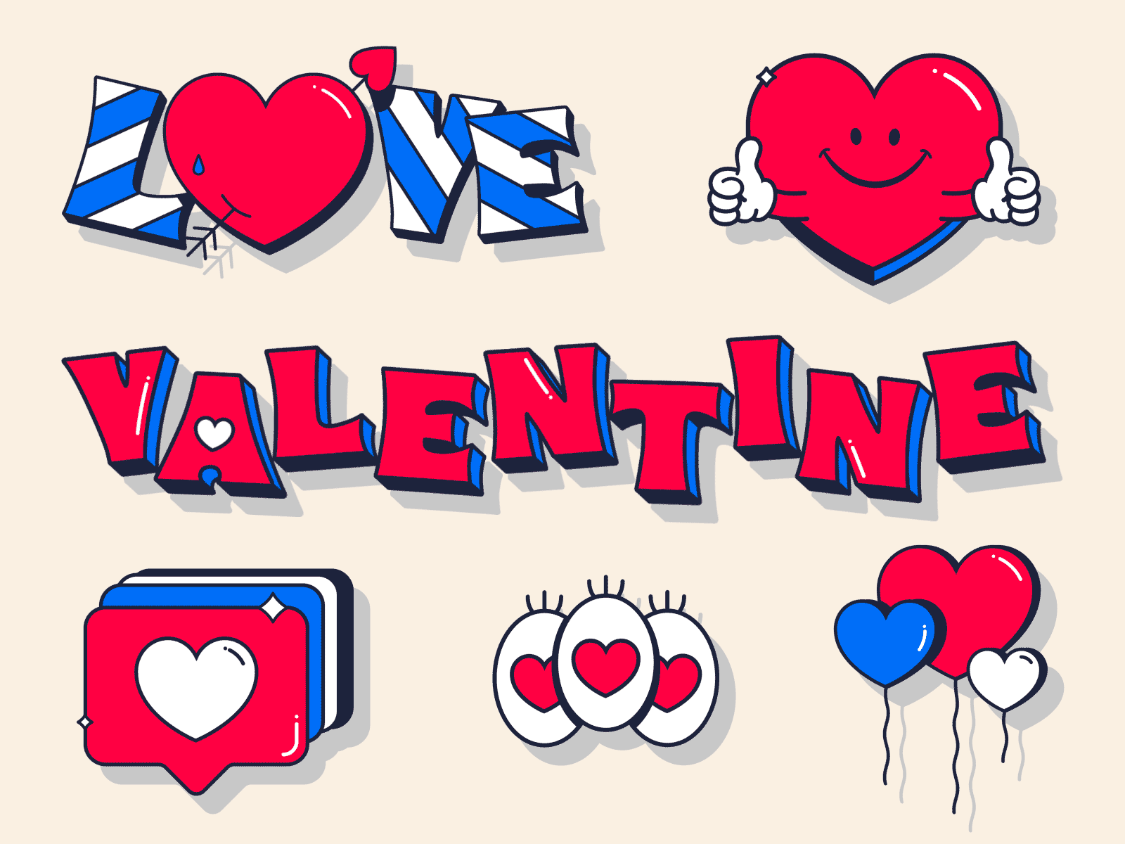 Valtines Sticker Pack ❤️👍🏻 animation badges character flat icon illustration logo motion shadow stickers typography valentine