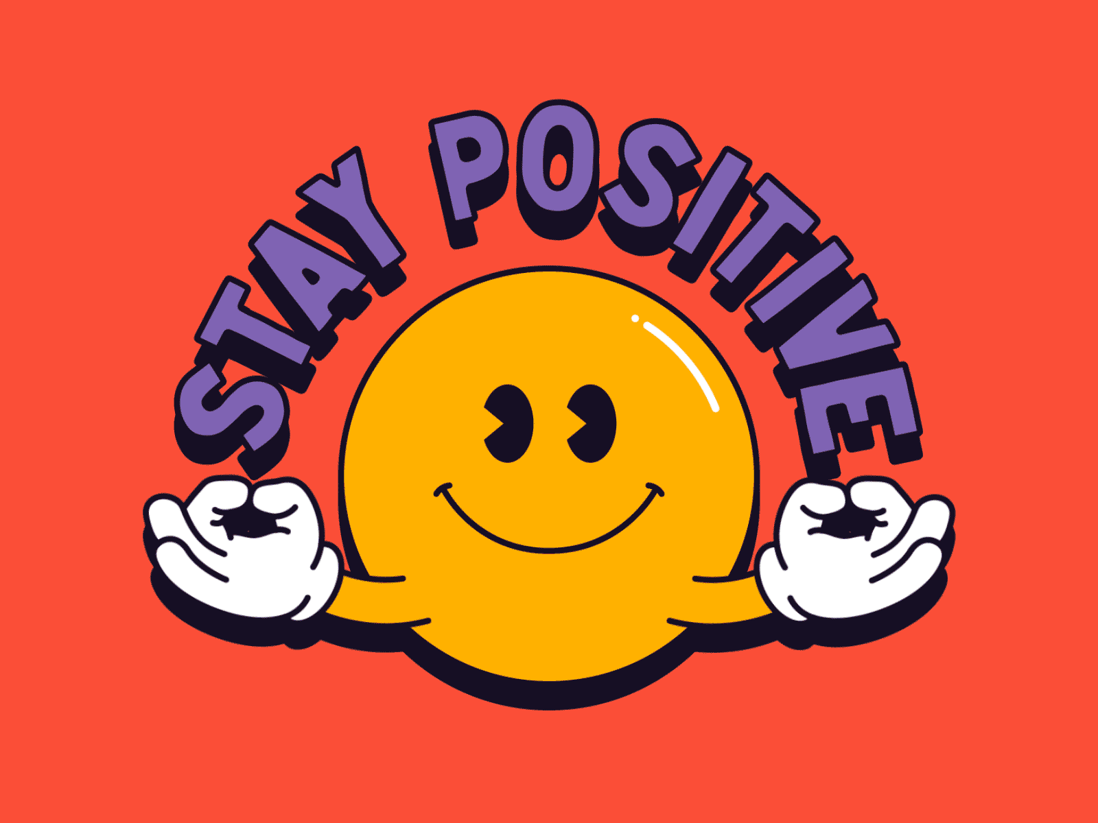 Stay Positive animation character happy icon illustration logo loop mascot motion shadow typography