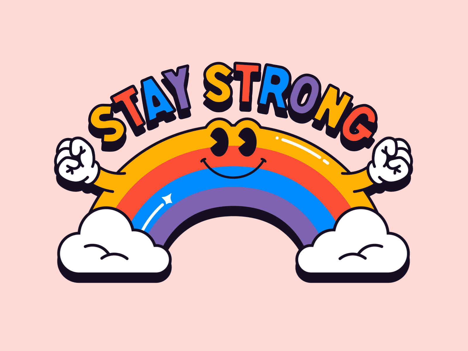 Stay Strong 🙂🌈 animation character flat icon illustration logo loop motion shadow smile typography vector