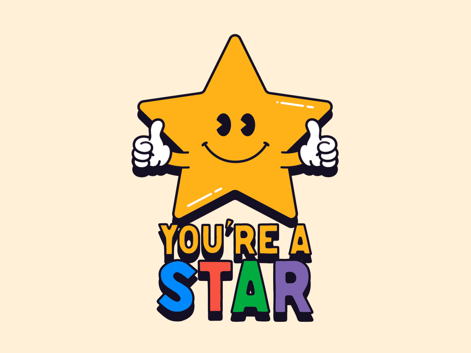 You're a STAR 🌟 animation character happy icon illustration logo loop motion shadow smile star typography